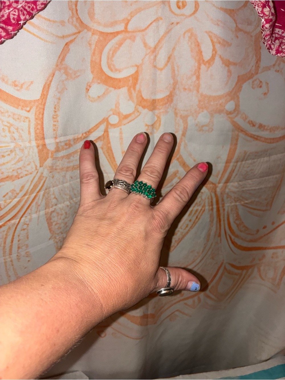 Emerald Green Cluster Cabochon Ring Set in Sterling Silver - Women Jewelry - Picture 7 of 10